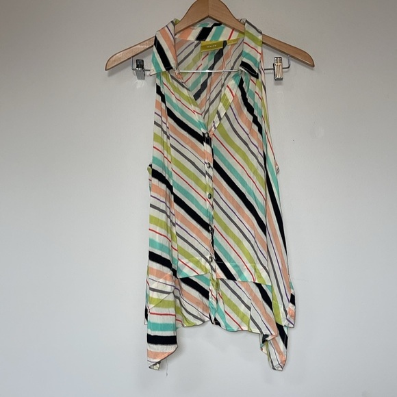 maeve anthropologie striped swing sleeveless button down blouse - Picture 2 of 8